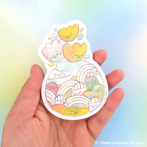 Tiny Worlds: Rainbow Town + Flowers - Handmade Vinyl Sticker