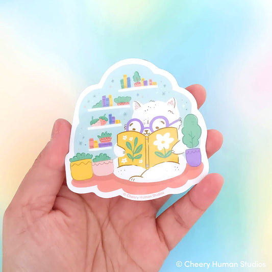 Reading Nook Cat - Handmade Vinyl Sticker