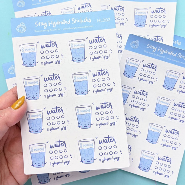 Hydration Tracker | Water Tracker | Stay Hydrated - Stickers | Single Sticker Sheet or Pack of 5