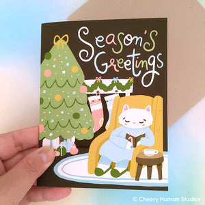 Seasons Greetings Cozy Cat - Holiday Greeting Card