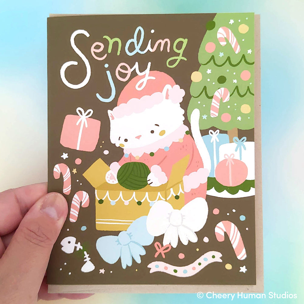 Sending Joy Santa Cat - Holiday Greeting Card