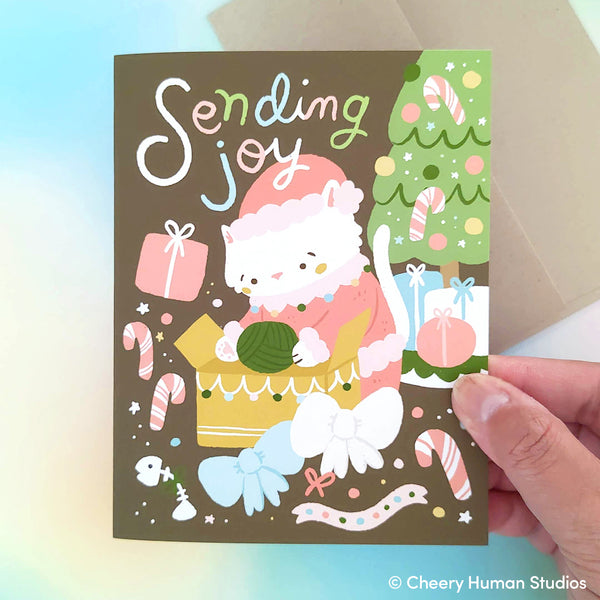 Sending Joy Santa Cat - Holiday Greeting Card