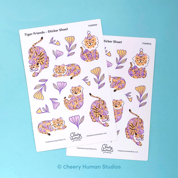 Tiger Friends - Decorative Sticker Sheet | Single Sticker Sheet or Pack of 5