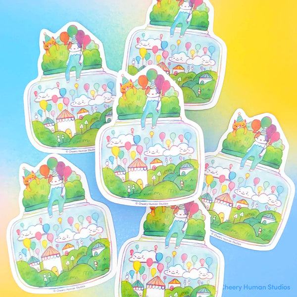 Tiny Worlds + Cats: Balloons - Handmade Vinyl Sticker