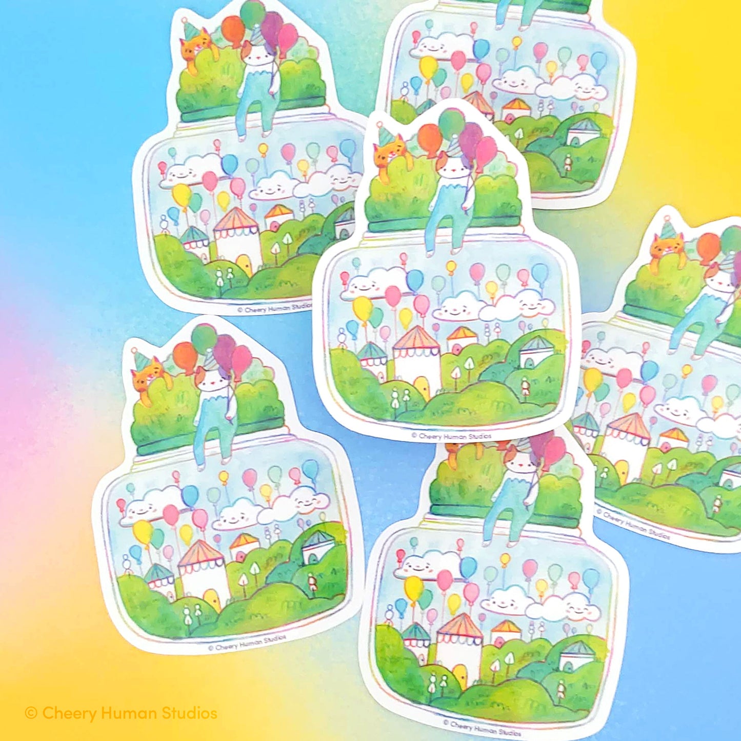 Tiny Worlds + Cats: Balloons - Handmade Vinyl Sticker