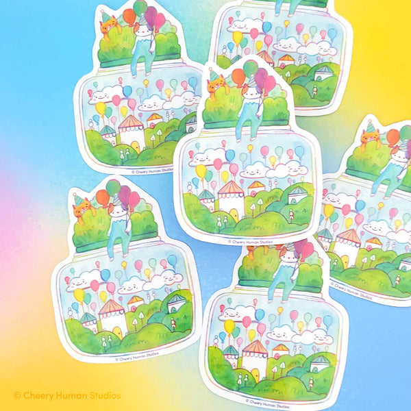 Tiny Worlds + Cats: Balloons - Handmade Vinyl Sticker