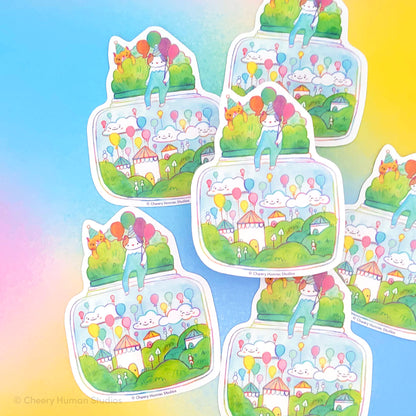 Tiny Worlds + Cats: Balloons - Handmade Vinyl Sticker