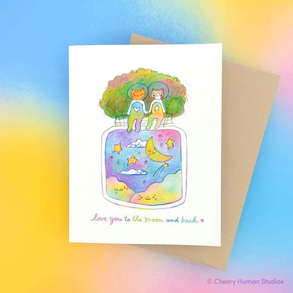 Love You to the Moon and Back  | Tiny Worlds + Cats Greeting Card