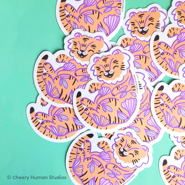 Cheery Tiger - Handmade Vinyl Sticker