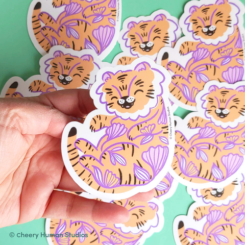 Cheery Tiger - Handmade Vinyl Sticker