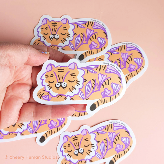 Sleepy Tiger - Handmade Vinyl Sticker