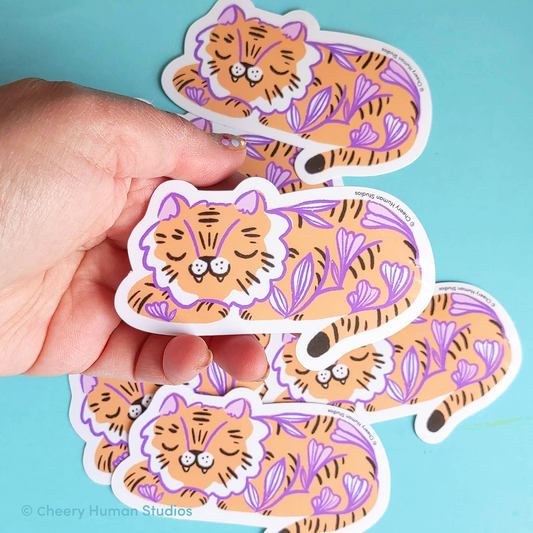 Sleepy Tiger - Handmade Vinyl Sticker