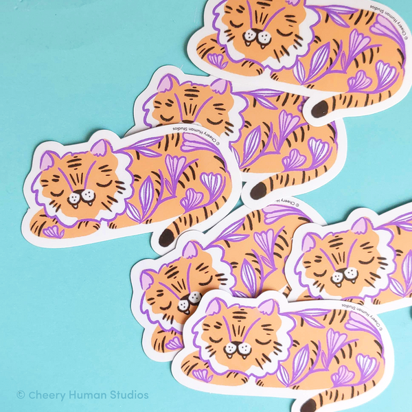 Sleepy Tiger - Handmade Vinyl Sticker