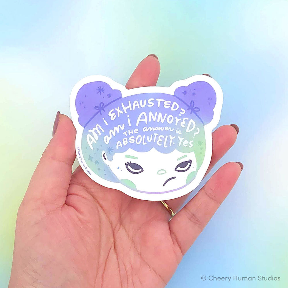 Hair Emotions 2: Exhausted + Annoyed - Handmade Vinyl Sticker