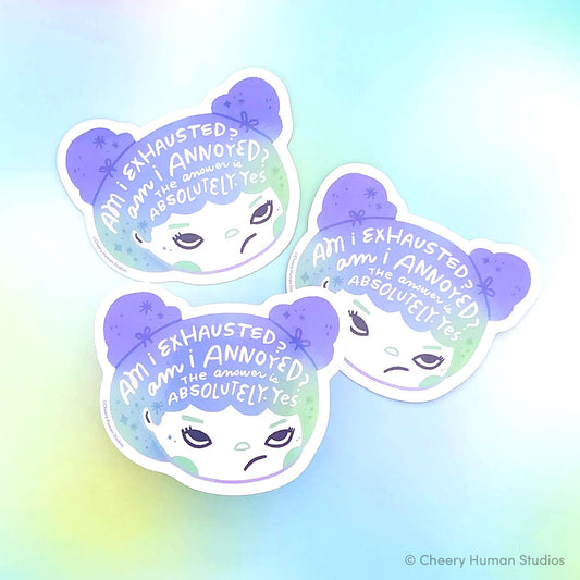 Hair Emotions 2: Exhausted + Annoyed - Handmade Vinyl Sticker