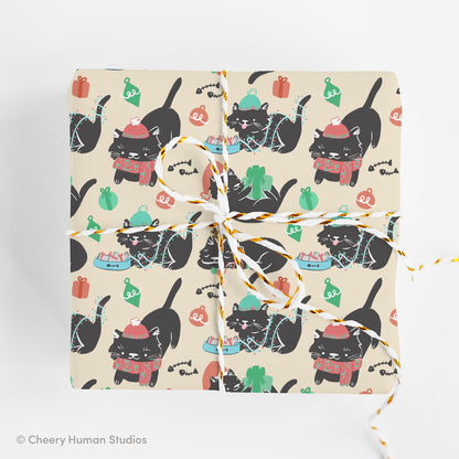Winter Black Cats Gift Wrap - Folded Flat Pack of 2 Sheets