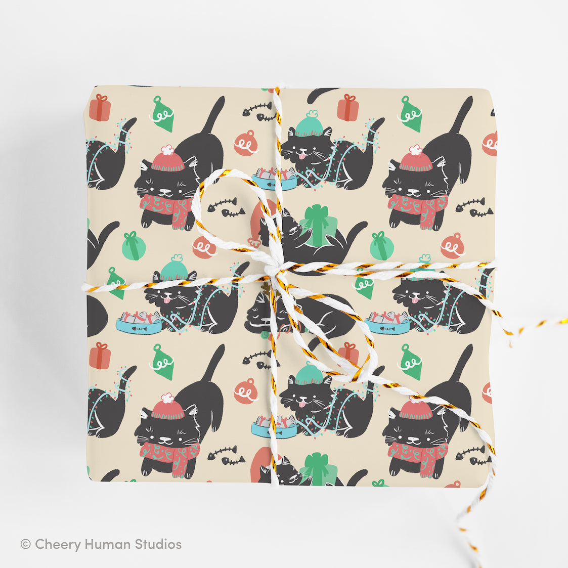 Winter Black Cats Gift Wrap - Folded Flat Pack of 2 Sheets