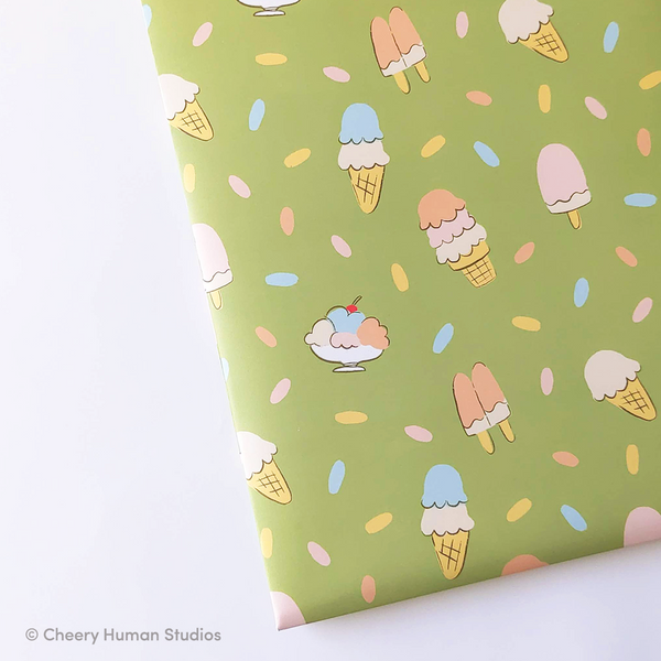 Ice Cream - Gift Wrap | Folded Flat Pack of 2 Sheets