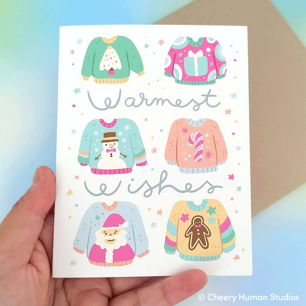 Warmest Wishes Holiday Sweaters - Holiday Greeting Card
