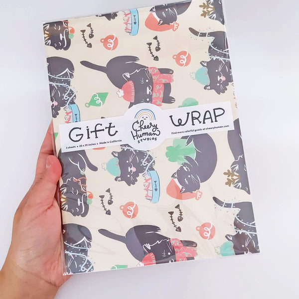 Winter Black Cats Gift Wrap - Folded Flat Pack of 2 Sheets
