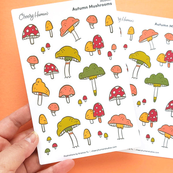 Autumn Mushrooms | Fall Stickers | Single Sticker Sheet or Pack of 5