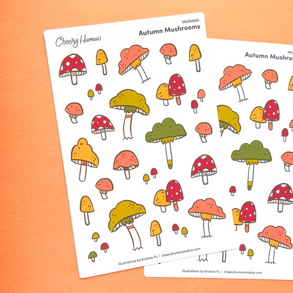 Autumn Mushrooms | Fall Stickers | Single Sticker Sheet or Pack of 5