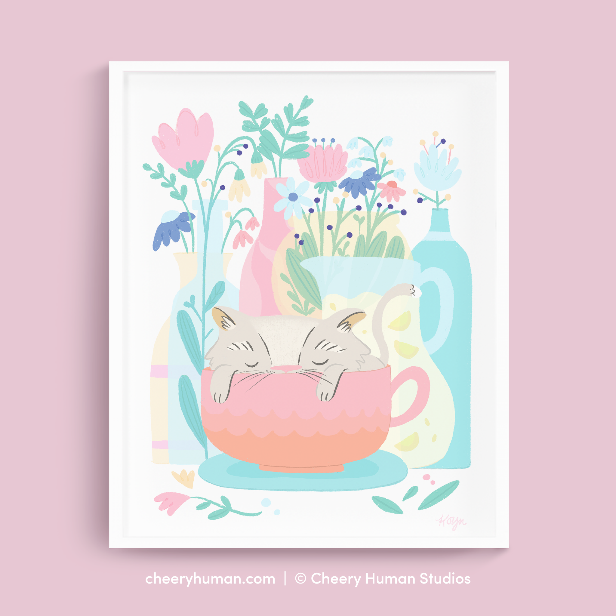 Teacup Cat Nap & Flora - Art Print