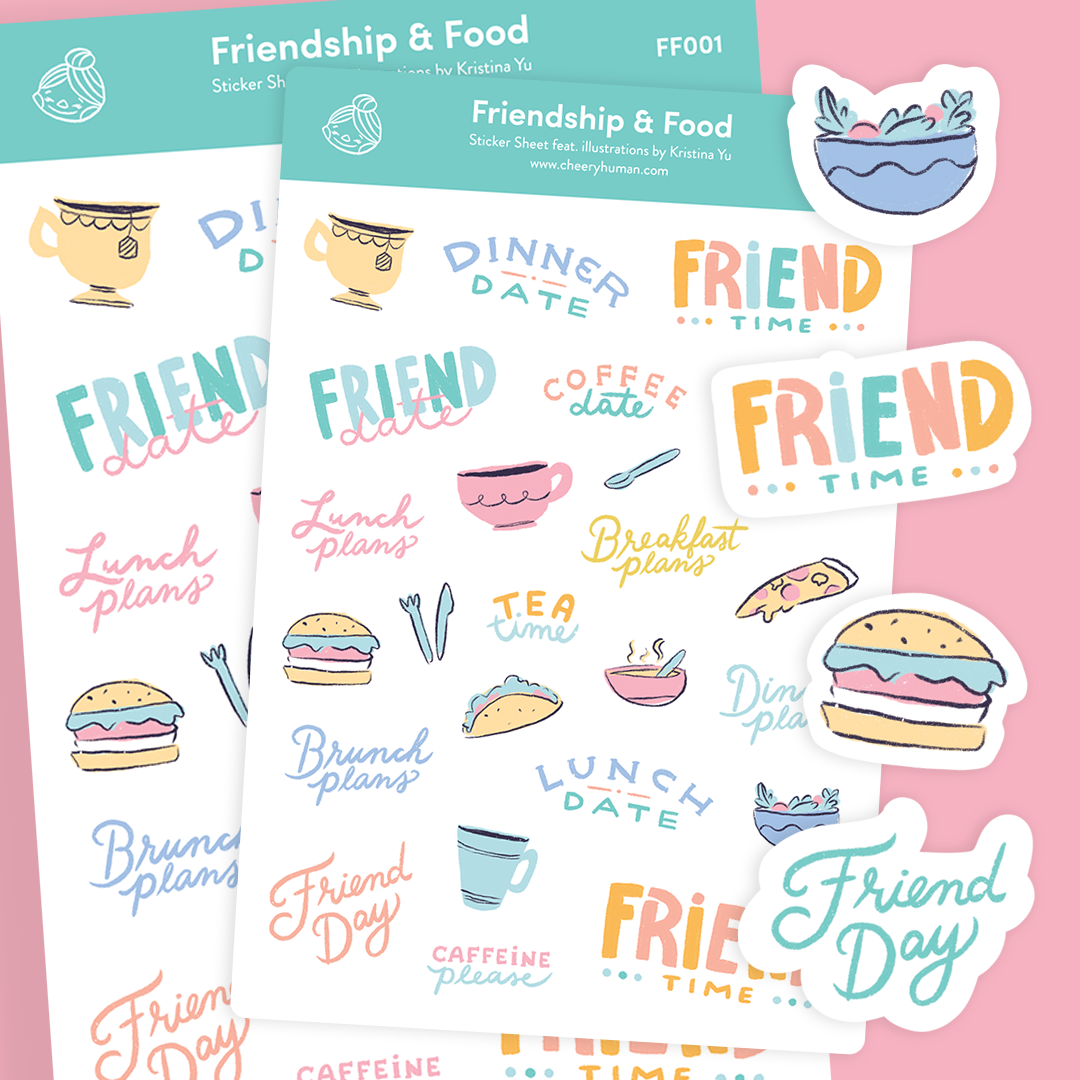 Friendship & Food - Stickers | Single Sticker Sheet or Pack of 5