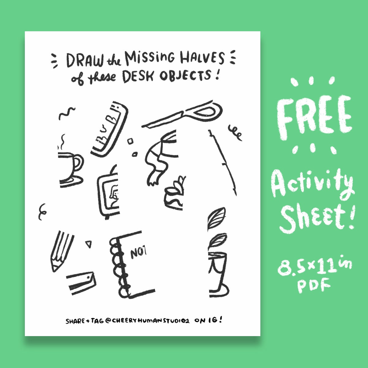 *FREE* Missing Halves: Desk Objects - Coloring & Activity Sheet - Digital Download