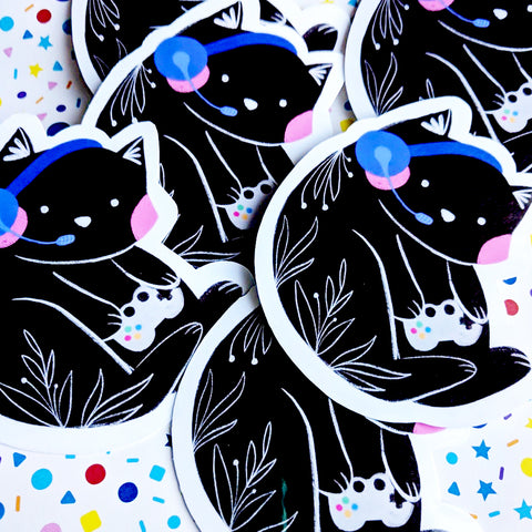 Gamer Cat - Handmade Vinyl Sticker