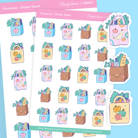 Groceries - Stickers | Single Sticker Sheet or Pack of 5
