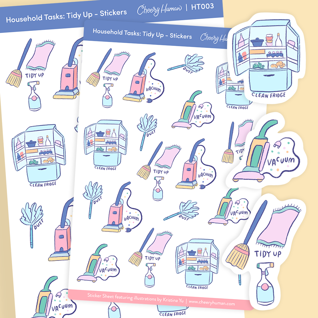 Household Tasks: Tidy Up - Stickers | Single Sticker Sheet or Pack of 5