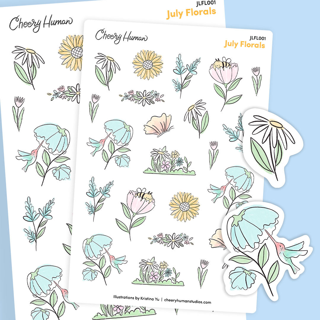 July Florals | Single Sticker Sheet or Pack of 5