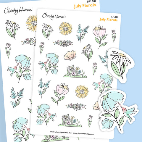 July Florals | Single Sticker Sheet or Pack of 5