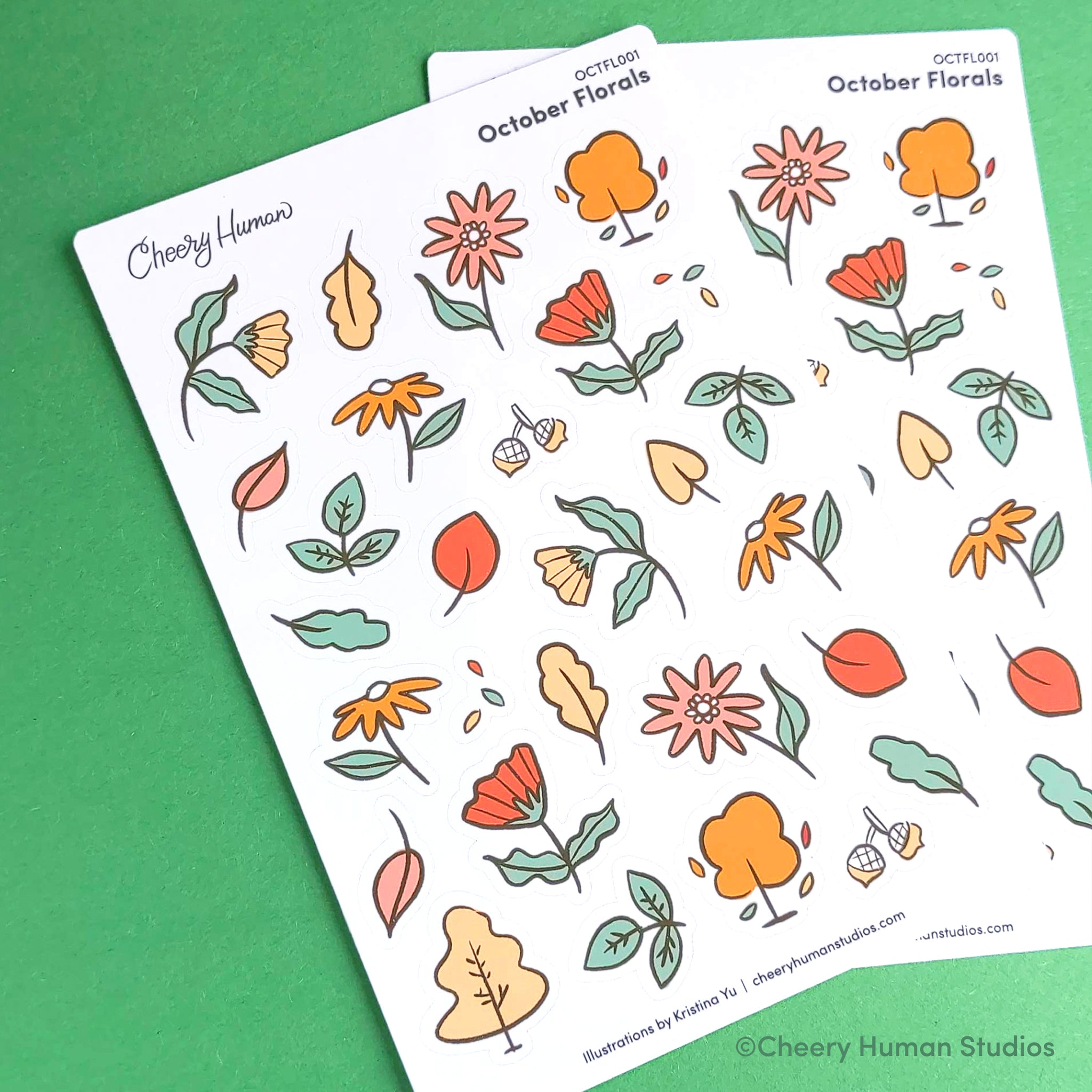 October Florals | Fall Stickers | Single Sticker Sheet or Pack of 5