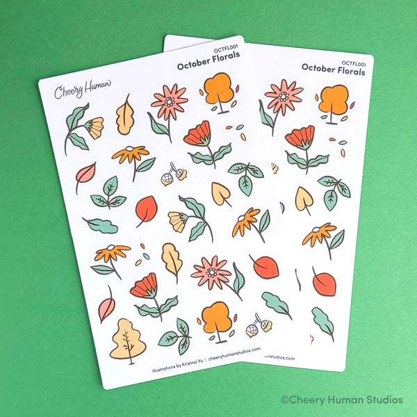 October Florals | Fall Stickers | Single Sticker Sheet or Pack of 5
