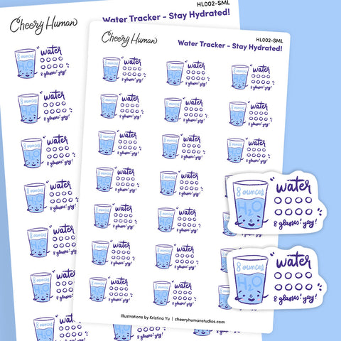Hydration Tracker Stickers (Small) | Stickers for Vertical Planners & Journals | Water Tracker | Stay Hydrated - Stickers for Vertical Planners | Single Sticker Sheet or Pack of 5