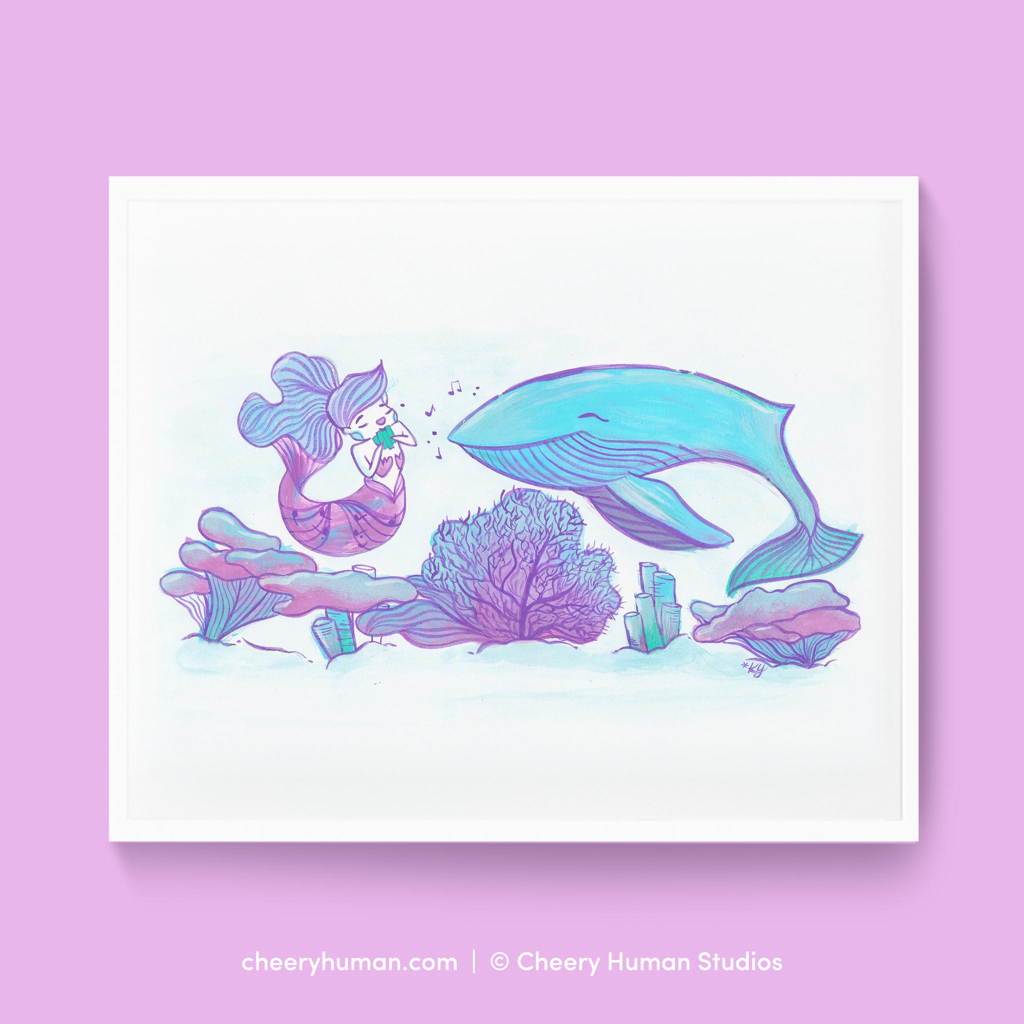 Musical Mermaid and Friend - 8x10 Art Print