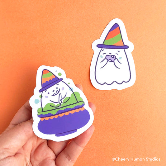 Ghost Pals - Set of 2 Handmade Vinyl Stickers | Ghost Halloween Stickers
